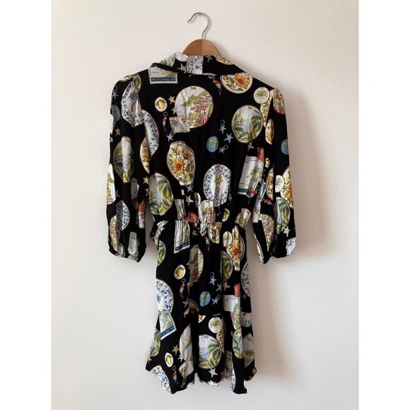 Farm Rio Trip Souvenir Black Wrap Mini Dress Size P/ Small - Picture 4 of 8